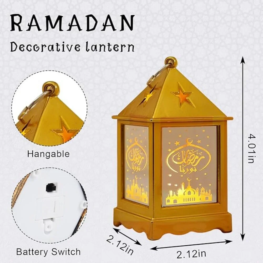 12 Piece Ramadan Lantern W/Ring Gold Mirror Eid Mubarak Flameless Candle 4½